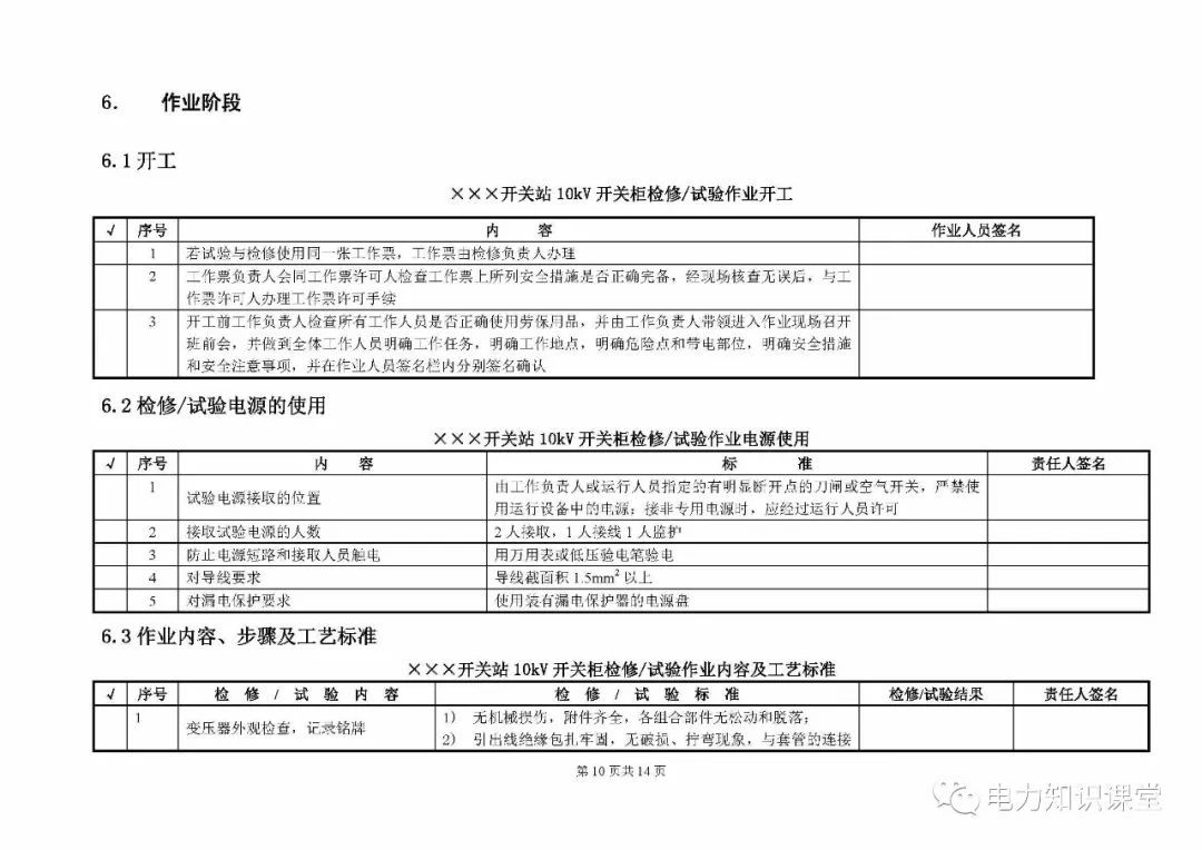 10kV開關(guān)柜維護和測試標準化操作說明